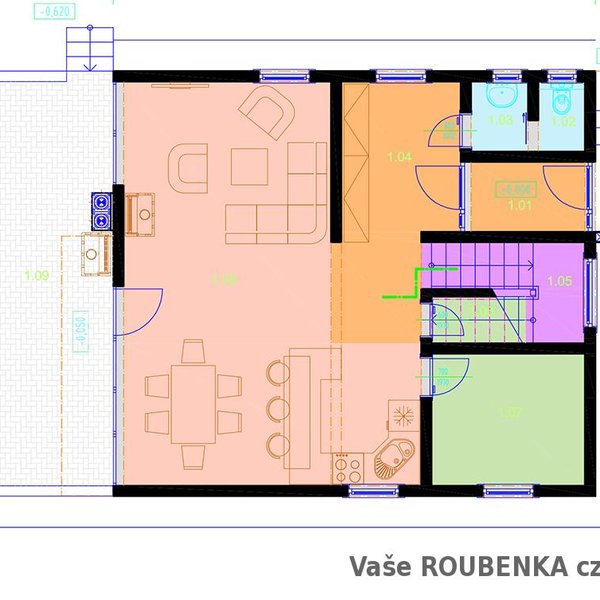 Projekt srubového domu 8 1. nadzemní patro