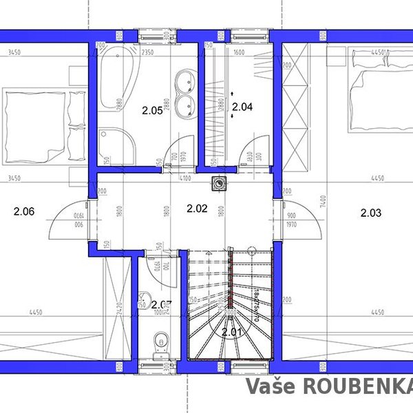 Projekt srubového domu 9 první patro